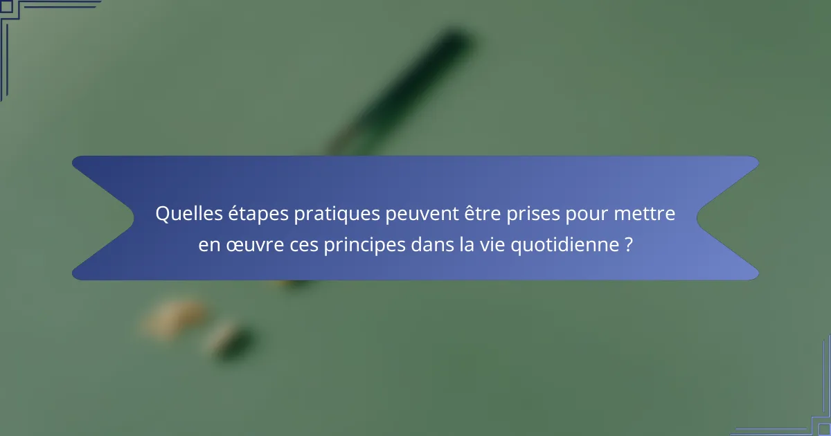Quelles étapes pratiques peuvent être prises pour mettre en œuvre ces principes dans la vie quotidienne ?