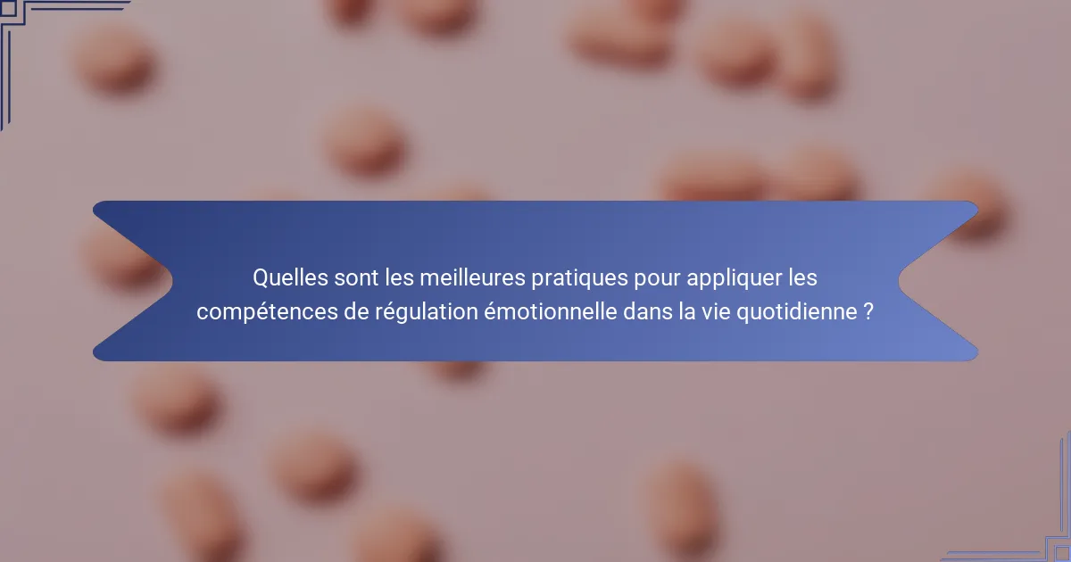 Quelles sont les meilleures pratiques pour appliquer les compétences de régulation émotionnelle dans la vie quotidienne ?