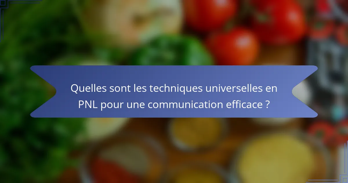 Quelles sont les techniques universelles en PNL pour une communication efficace ?